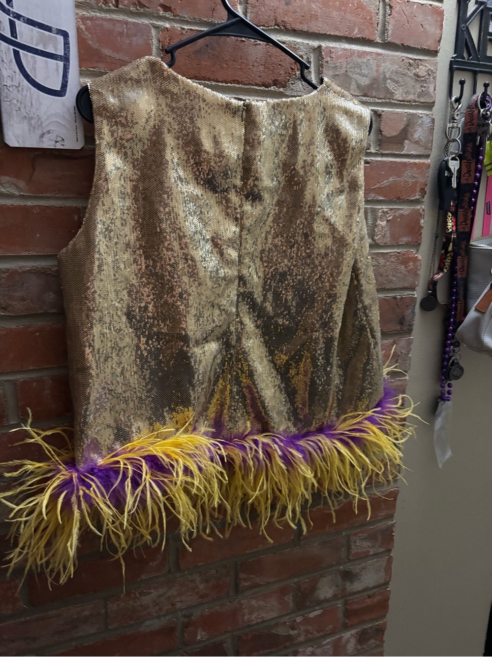 Comely Queen Of Sparkles: Sequin Feather Tank Gold Game Day Mardi Gras size L - Picture 9 of 9